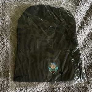 Black Ribbed Beanie with Colorful Skull Patch